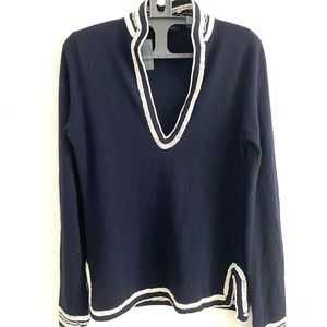 J crew Henley embroidered neck and hem navy Sweater M